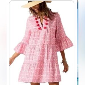 Tommy Bahama Pink Geometric Pattern Dress with Tassels